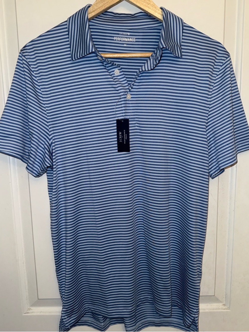 J. Crew Men’s Blue and White Striped Performance Polo
